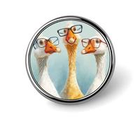 Funny Three Geese Wearing Glasses Round Brooch for Men Women Fashion Badge Collar Pin Dress Jacket Backpack Accessories