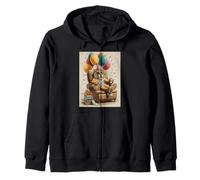 Funny Tiger Birthday Themed Sitting on Sofa Zip Hoodie