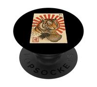 Funny Tiger Eating Ramen Japanese Ukiyo-e Edo Aesthetic PopSockets Adhesive PopGrip