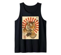 Funny Tiger Eating Ramen Japanese Ukiyo-e Edo Aesthetic Tank Top