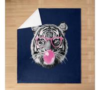 Funny Tiger Flannel Blankets,Pink Bubble Candy Fleece Blanket,Kids Girls Boys Adult Wild Animals Fuzzy Blankets Navy Blue Soft Sherpa Blanket Chair Sofa Bed Decor,40"×50"
