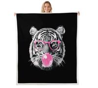Funny Tiger Throw Blankets,Pink Bubble Candy Fleece Blanket,Kids Girls Boys Adult Wild Animals Fuzzy Blankets Black Sherpa Blanket Chair Sofa Bed Decor,40"×50"