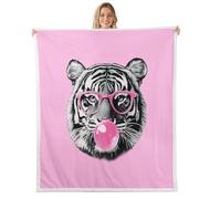Funny Tiger Throw Blankets,Pink Bubble Candy Fleece Blanket,Kids Girls Boys Adult Wild Animals Fuzzy Blankets Fashion Pink Sherpa Blanket Chair Sofa Bed Decor,40"×50"