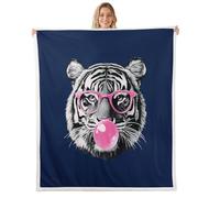 Funny Tiger Throw Blankets,Pink Bubble Candy Fleece Blanket,Kids Girls Boys Adult Wild Animals Fuzzy Blankets Navy Blue Soft Sherpa Blanket Chair Sofa Bed Decor,50"×60"
