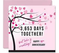 Funny Tin Anniversary Card for Wife or Husband - 3653 Days Together - I Love You Gifts, Happy 10th Wedding Anniversary Cards for Partner, 145mm Greeting Cards Anniversaries