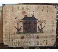 Funny Tin Metal Sign Primitive Folk Art Thanksgiving Thankful for Thy Grace, Harvest, Bounty, Pumpkins,Autumn Print Worker School Education Can Kitchen Bathroom Home Art Wall Decoration 12 x 8In