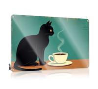 Funny Tin Metal Signs A Black Cat Sits By A Steaming Cup Of Coffee. Tin Sign Funny Decor For Bar Backyard Bar Decor(30X40CM)