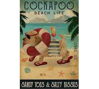 Funny Tin Metal Signs Cockapoo beach life sandy toes salty kisses Vintage Sign Retro Tin Signs Vintage Metal Tin Sign For Bar Home Wall Metal Decoration 8×12Inch