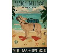 Funny Tin Metal Signs French Bulldog Diviing Club Vintage Sign Retro Tin Signs Vintage Metal Tin Sign for Bar Home Wall Metal Decoration 6x8 Inch