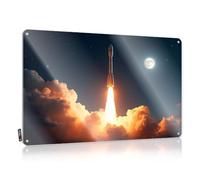 Funny Tin Metal Signs Rocket Launching Into Space With Moon In Background. Tin Sign Man Cave Wall Decor Bar Man Cave Decor(30X40CM)