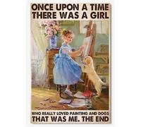 Funny Tin Metal Signs There Was A Girl Who Really Loved Paiting And Dogs Vintage Sign Retro Tin Signs Vintage Metal Tin Sign For Bar Home Wall Metal Decoration 8×12Inch