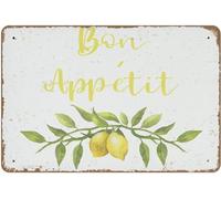 Funny Tin Sign Bon Appetit Lemon Wall Art Poster Lemon French Country Dining Vintage Metal Signs Home Living Room Garage Garden Farmhouse Wall Decor Plaque Gift for Women Men 12x8 Inch