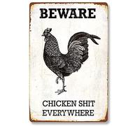 Funny Tin Sign Rooster Beware Chicken Shit Everywhere Chicken Coop Decor Outdoor Indoor Wall Panel Retro Vintage Mural 8x12 Inch