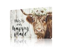 Funny Tin Sign This Is Our Happy Place Cow Vintage Tin Sign Wall Decor Retro Aluminum Signs For Room Living Room Bathroom Toilet Hotel 12X16 Inch