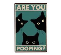 Funny Tin Sign Vintage Black Cat Bathroom Wall Decor - Are You Pooping? 8x12inch - Great Gift for Cat Lovers
