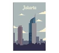 Funny Tin Signs Jakarta Indonesia Skyline Poster Wall Art Garden House Plaque for Bathroom Kitchen Cafe Wall Halloween Christmas Decor 30x30CM