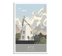 Funny Tin Signs Rye Windmill East Sussex Poster Wall Art Garden House Plaque for Bathroom Kitchen Cafe Wall Halloween Christmas Decor 30x30CM