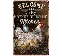 Funny Tin Signs Welcome to My Mother's Cluckin Kitchen Cafe Living Room Bathroom Kitchen Home Art Wall Decoration Plaque Gift 15 * 30CM