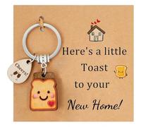 Funny Toast Keyring Housewarming Gifts | New Home Gift Novelty Keychain with Smile Toast Charm | Cute Wooden Key Ring for Couples, Women, Men, Friends, Colleagues | House Warming Moving In Present