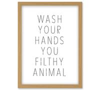 Funny Toilet Wall Art Wash Your Hands You Filthy Animal Sign Bathroom Decor Artwork Framed Wall Art Print A4 Artery8 Light Oak One Size