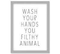 Funny Toilet Wall Art Wash Your Hands You Filthy Animal Sign Bathroom Decor Artwork Framed Wall Art Print A4