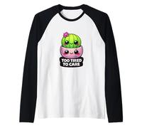 Funny Too Tired to Care Cactus Introvert Kawaii Plant Lover Raglan Baseball Tee