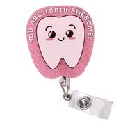 Funny Tooth Badge Reel, Cute Acrylic Retractable Name Tag Card ID Holder with Alligator Clip for Dentists Nurses Dental Hygiene Assistants Students School Must Haves Essentials Accessories Gifts