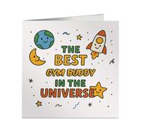 Funny Top Gym Buddy in the Universe Card - for Colleague, Office Buddy - Birthday, Promotion, Thank You - Personalised Job Role - Professionally Printed in the UK