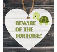 Funny Tortoise Warning Sign - "Beware of the Tortoise!" - Heart-Shaped MDF Wall Décor for Home, Garden Shed, or Office - Cute and Humorous Animal-Themed Sign (Medium: 15 cm (H) × 13 cm (W))