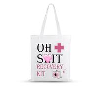 Funny Tote Bag Canvas Shopping Bags with Handles Reusable Grocery Bags Gag White Elephant Gifts Funny Pink Birthday Gifts for Women Nurse Gift Doctor Bag Stocking Stuffers for Women Daughter Wife