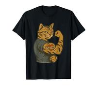 Funny Tough Cat with I Love Mom Tattoo Cat Mom T-Shirt
