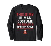 Funny Traffic Cone Humor This is My Human Costume Halloween Long Sleeve T-Shirt