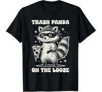 Funny Trash Panda On The Loose Raccoon Pizza Lover T-Shirt Size L Black