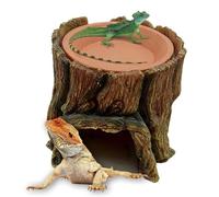 Funny Tree Trunk Small Reptile Hide, Reptile Hides Caves, Feeding Habitat, Aquarium Accessories, Reptiles Resin Shelter with Food Tray, Underwater Landscape, 5.5 x 5.5 x 5.1in