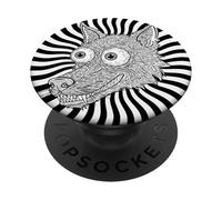 Funny Trippy Wolf Hypnotic Optical Illusion Surreal Dog Art PopSockets Adhesive PopGrip