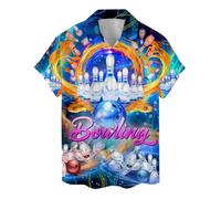 Funny Tropical Hawaiian Shirt, Aloha Summer Beach Short Sleeve Button Down Shirt for Men, Women, Bowling 1, M