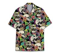Funny Tropical Hawaiian Shirt, Aloha Summer Beach Short Sleeve Button Down Shirt for Men, Women, Mushroom Skull, XXL