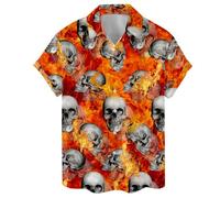 Funny Tropical Hawaiian Shirt, Aloha Summer Beach Short Sleeve Button Down Shirt for Men, Women, Skull 01, 4XL