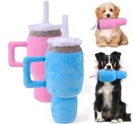 Funny Tumbler With Handle Dog Toy, Cute Squeaky Interactive Toy, Fluff and Tuff Durable Chew for Small, Medium, Large Dogs (Blue and Pink)