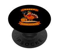 Funny Turkey Pilgrim Farmer Pumpkin Happy Thanksgiving PopSockets Adhesive PopGrip
