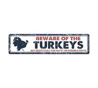 Funny Turkey Signs, Vintage Metal Warning Signs, Beware of Turkeys Sign, Turkey Lover Gift, Funny Farm Animal Wall Art, Home Bar Coffee Kitchen Wall Decor Iron Poster, Indoor & Outdoor, 4x16In