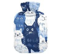 Funny Turkish Angora Cats Navy Blue_1 hot Bottle Water Bag with Soft Cover, 2L hotwater Bag for Arthritis, Tummy Warmer, Bolsa Caliente para Dolores musculares