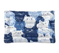 Funny Turkish Angora Cats Navy Blue_1 Washable Dog Cat Bed Soft Comfortable Anti-Slip Bottom Dog Cat Bed for Large Jumbo Medium Small Dogs 36" x 24"