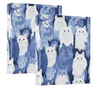 Funny Turkish Angora Cats Navy Blue One and A Half Inch School Supplies Binder 3 Ringing with Pockets 1/2 Pack Office Binder 200 Sheets