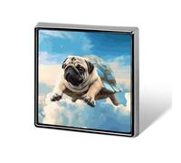 Funny Turtle Pug Dog in The Sky Badge Square Lapel Pins Metal Brooch Badges Art Enamel Brooch Badge Elegant Lapel Pins for Jackets Backpacks Hat Decoration Accessories