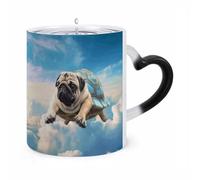 Funny Turtle Pug Dog in The Sky Mugs Heat Sensitive Color Changing Cup Heart Handle Ceramic Coffee Mugs Morphing Mug Funny Magic Mug Fashion Tea Cup Novelty Coffee Cups for Gift