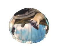 Funny Turtle Pug Dog in The Sky Shower Cap for Women Double Layers Thick Hair Caps Reusable Waterproof Bath Caps with Elastic Band Hair Hat Washable Shower Hat for Men Women Spa Salon