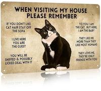 Funny Tuxedo Cat Metal Sign When Visiting My House Please Remember Vintage Wall Art Print Tin Sign for Home Living Room Apartment Coffee Farm Wall Decor 6x8 Inch