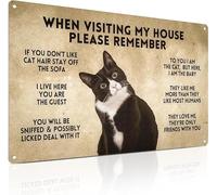 Funny Tuxedo Cat Rules Metal Sign - Remember When Visiting - Black Cat Apartment Decor, Retro Room Caution Sign 8x12 Inch