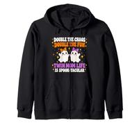 Funny Twin Mom Halloween Double The Fun Chaos Cute Ghosts Zip Hoodie